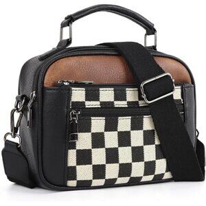 Womens checkered crossbody bag plaid checkerboard leather shoulder purse handbag